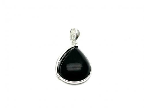 Silver Black Tear Drop Whitby Jet Pendant 31mm