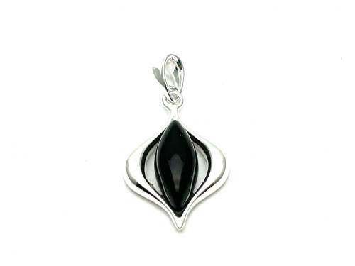 Silver Black Whitby Jet Marquise Shaped Pendant