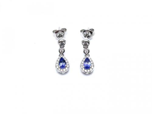 Silver Tanzanite & CZ Drop Stud Earrings