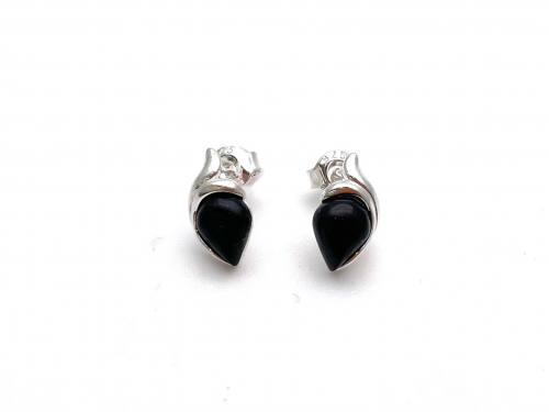 Silver Black Whitby Jet Stud Earrings