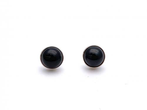 Silver Black Whitby Jet Round Stud Earrings