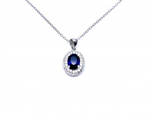 Silver Blue CZ Oval Pendant & Chain