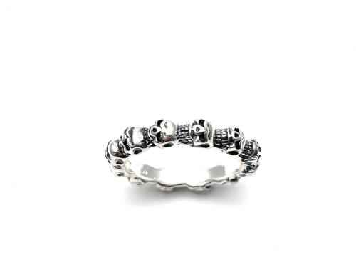 Silver Row of Skulls Ring