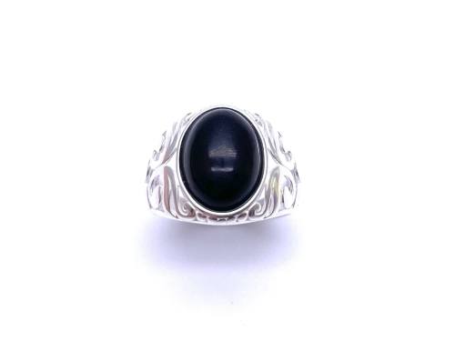 Silver Filigree Whitby Jet Ring