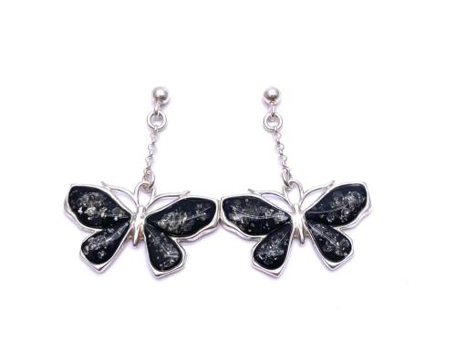 925 Green Amber Butterfly Drop Earrings