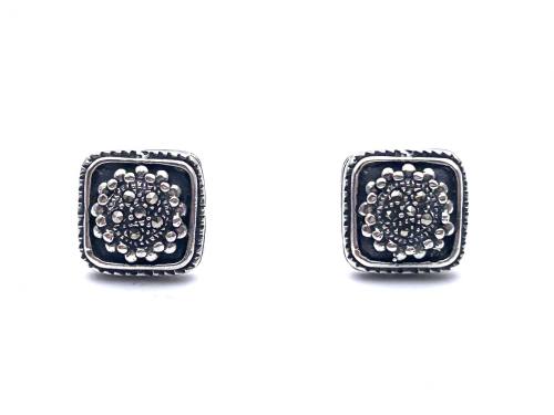 Silver Marcasite Square Stud Earrings