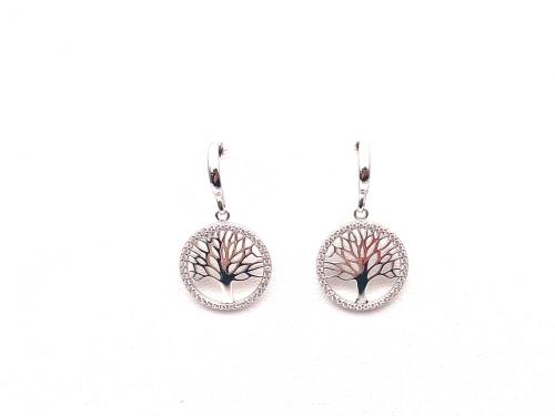 Silver CZ Tree of Life Drop Hook Earrings