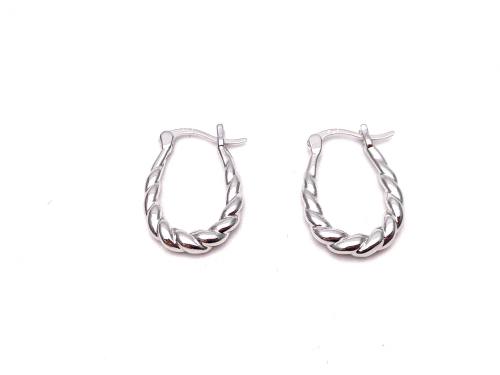 Silver Oval Twisted Hoop Earrings 22 x 13mm