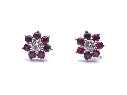 Silver CZ Flower Earring Studs 9mm