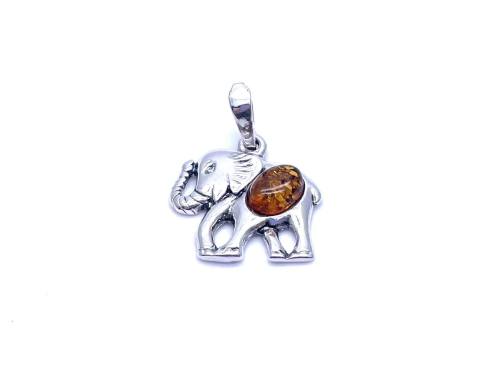 Silver Small Amber Elephant Pendant