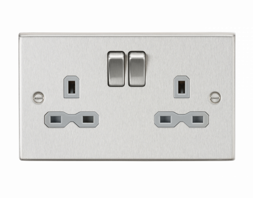Knightsbridge 13A 2G DP Switched Socket with Grey Insert - Square Edge Brushed Chrome - (CS9BCG)
