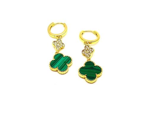 Silver Gold Plated Green Drop Clover Earrings