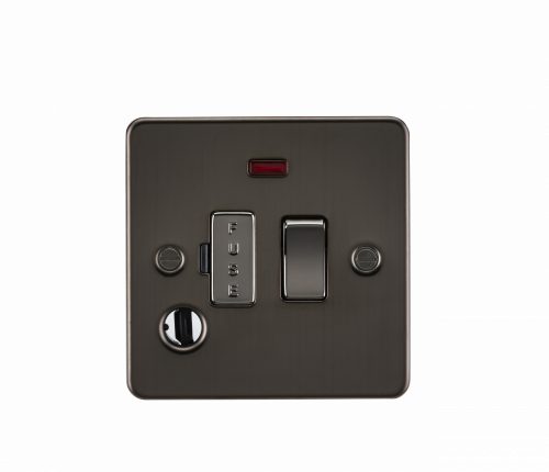 Knightsbridge Flat Plate 13A switched fused spur unit with neon and flex outlet - gunmetal - (FP6300FGM)