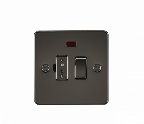 Knightsbridge Flat Plate 13A switched fused spur unit with neon - gunmetal - (FP6300NGM)