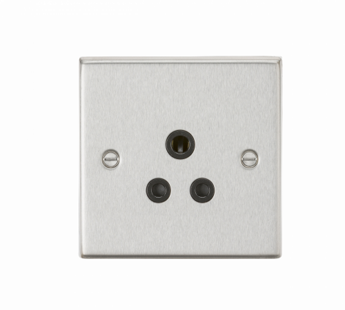 Knightsbridge 5A Unswitched Socket - Square Edge Brushed Chrome Finish with Black Insert - (CS5ABC)