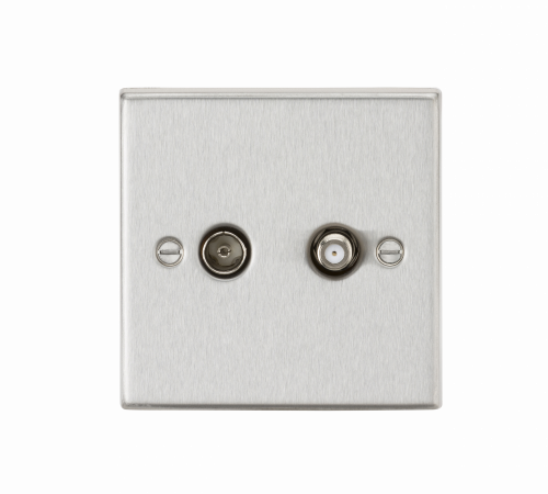 Knightsbridge TV & SAT TV Outlet (isolated) - Square Edge Brushed Chrome - (CS014BC)