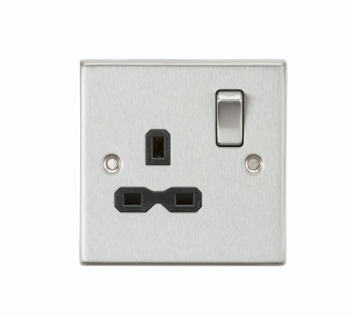 Knightsbridge 13A 1G DP Switched Socket with Black Insert - Square Edge Brushed Chrome - (CS7BC)