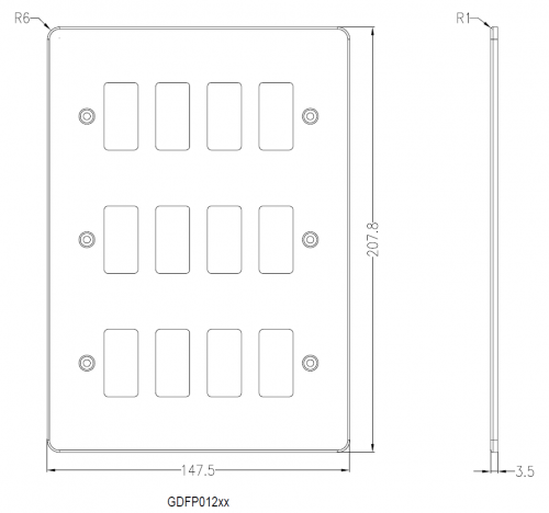 Knightsbridge Flat plate 12G grid faceplate - brushed chrome - (GDFP012BC)