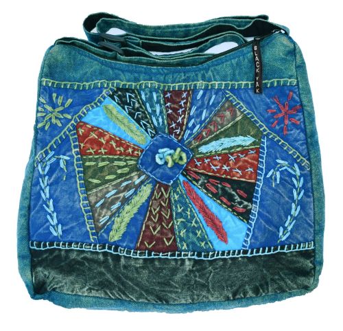 Large Embroidered Cotton Bag - Aqua