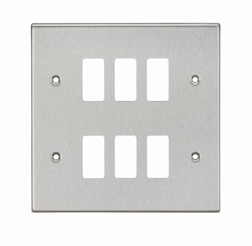 Knightsbridge 6G Grid Faceplate - Square Edge Brushed Chrome - (GDCS6BC)