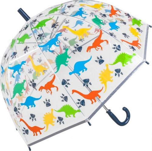 Kids Dinasaur Clear Dome Umbrella Childrens Animal Reflective Border Brolly