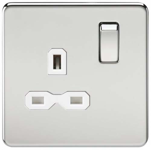 Knightsbridge Screwless 13A 1G DP switched socket - polished chrome with white insert - (SFR7000PCW)