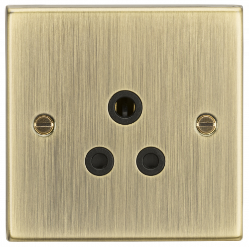 Knightsbridge 5A Unswitched Socket - Square Edge Antique Brass Finish with Black Insert (CS5AAB)