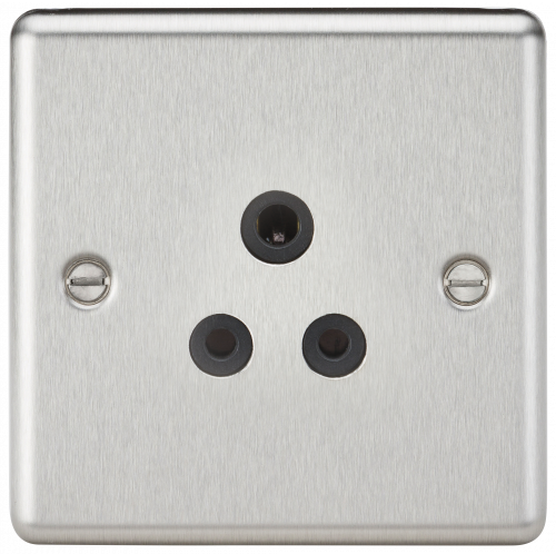 Knightsbridge 5A Unswitched Socket - Rounded Edge Brushed Chrome Finish with Black Insert - (CL5ABC)