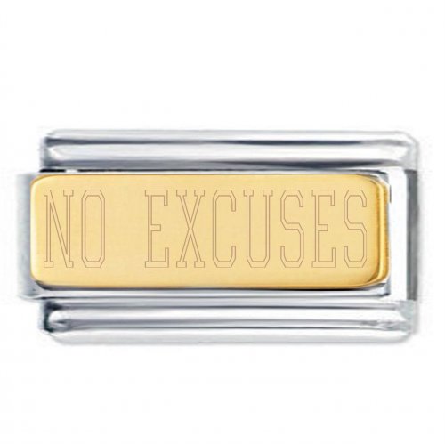 NO EXCUSES 18K Gold Plate Engraved Superlink Inspirational Motivational Bracelet Charm