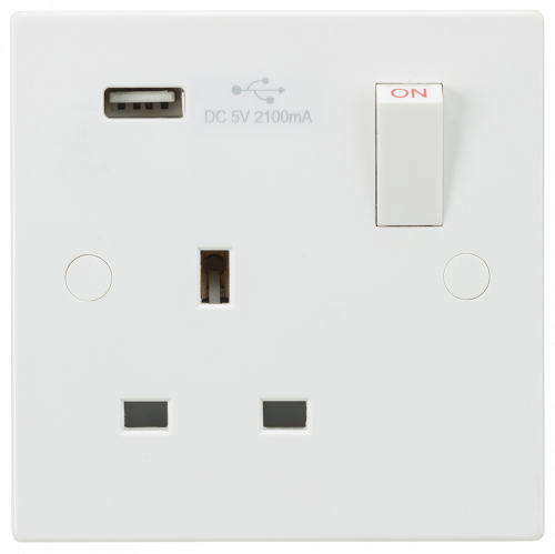 Knightsbridge 13A 1G Switched Socket with USB Charger 5V DC 2.1A - (SN9903)