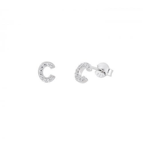 Silver Mini Letter C Stud Earrings