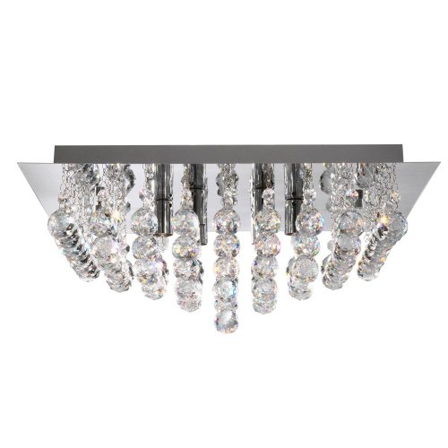 Searchlight 6 Light Chr Sq Flush Ceiling Light w/Crystal Balls