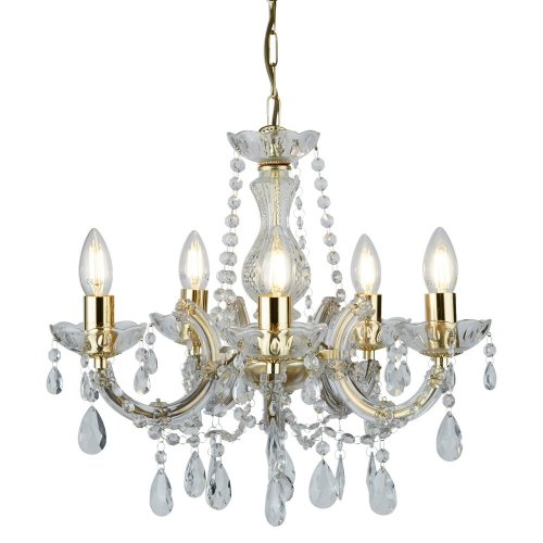 Searchlight Marie Therese-5Lt Ceiling, Polished Brass, Clear Crystal Glass