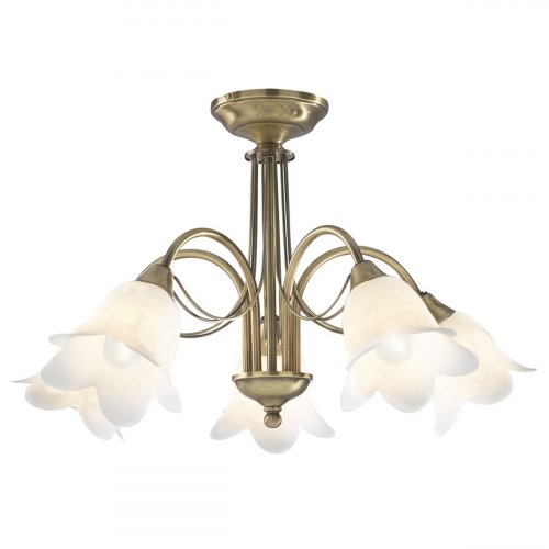 Dar Doublet 5 Lt Semi Flush Antique Brass with Alabaster Glass