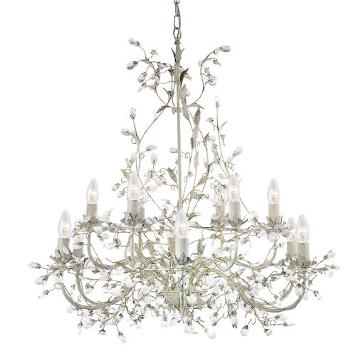 Searchlight Almandite-12Lt Ceiling,Cream Gold Finish W Leaf Dressing And Clear Crystal Deco