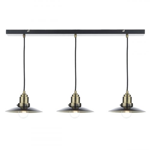 Dar Hannover 3 Light Bar Pendant Black/ Antique Brass