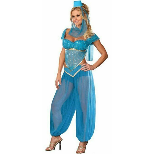 Genie Costume Sexy Belly Dancer Jasmine Costume Halloween Arabic Princess Naughty Blue Genie Costume