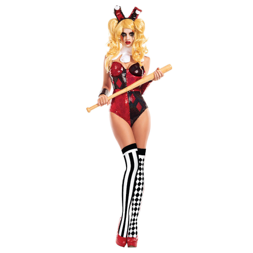 Evil Clown Costume Jester Fancy Dress Harley Quin Outfit