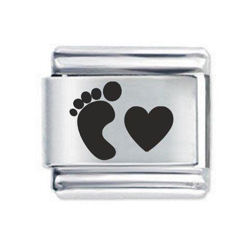 Baby Foot with Heart Etched Italian Charm - Fits all 9mm Italian Style Charms