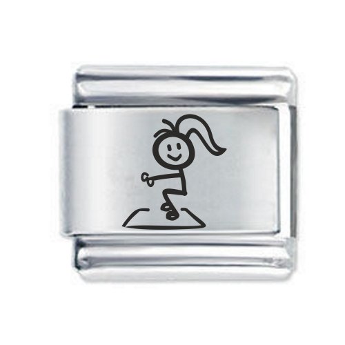 Daisy Charm - Etched Stick Woman Exercise * 9mm Classic Italian charm