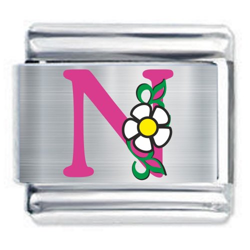 Colorev Daisy Charm - PINK DAISY LETTER N - 9mm Italian Modular charm bracelets