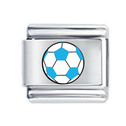 Colorev White & Light Blue Football Italian Charm - Compatable with all 9mm Italian Style Charm Bracelets