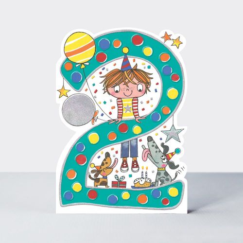 Birthday Card - Boy Kids - 2nd Birthday Age 2 Dogs - Die-cut - Star Jumps