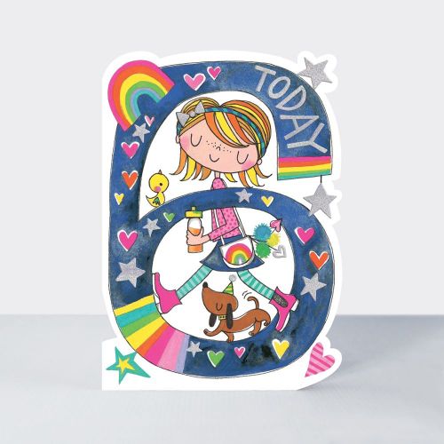 Birthday Card - Girl Kids - 6th Birthday Age 6 Dog - Die-cut - Star Jumps