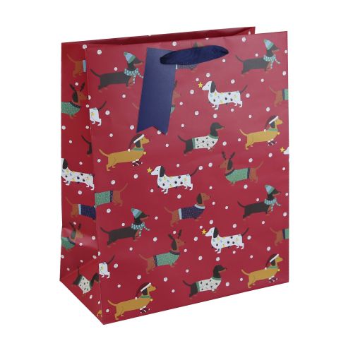 Christmas Sausage Dog Dachshund Large Gift Bag - Eurowrap 26.5x33x14cm