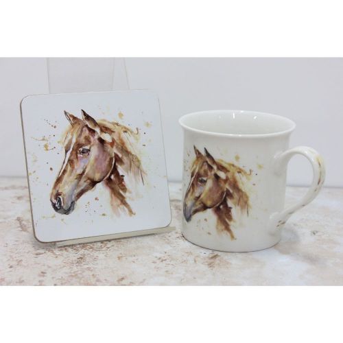 Horse Mug & Coaster Set Equestrian Country Life Fine China - Boxed