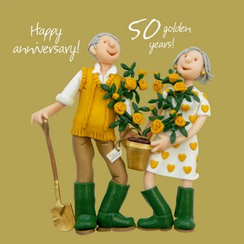 Wedding Anniversary Card - 50th Fiftieth 50 Years Golden One Lump Or Two