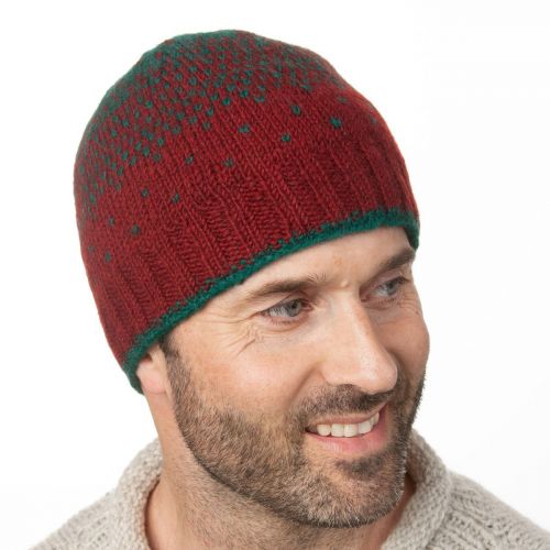 Pure wool - dual tick beanie - russet/emerald