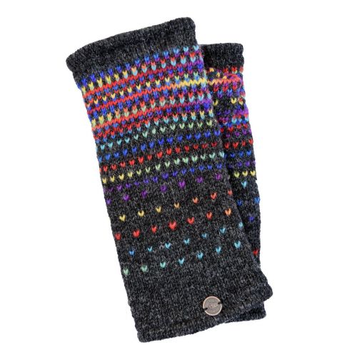 Pure wool - solar wristwarmer - charcoal/rainbow