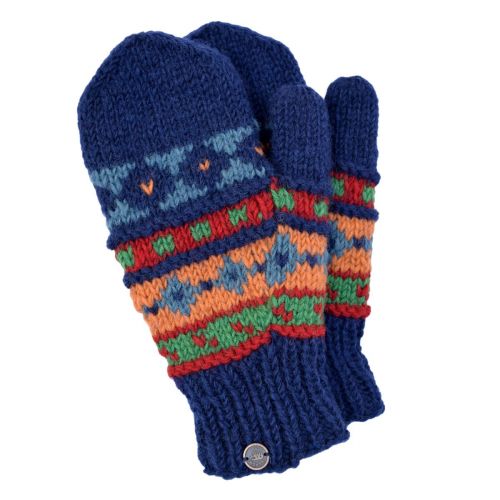 SALE - retro pattern mitten - dark blue